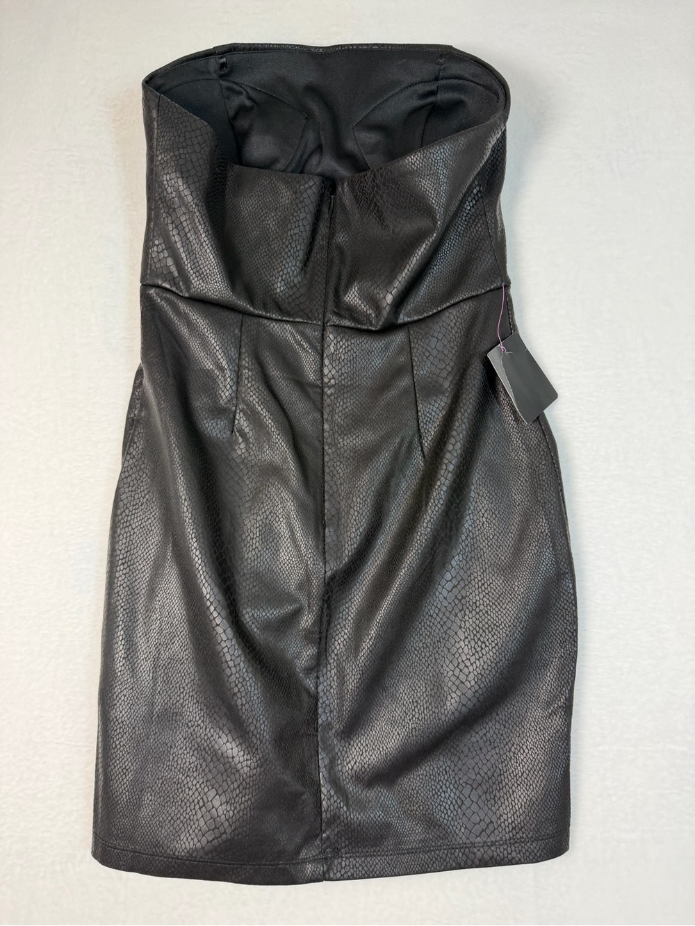 NWT Bebe Strapless Faux Snakeskin Bodycon Dress Built-In Bra Medium - Picture 3 of 9